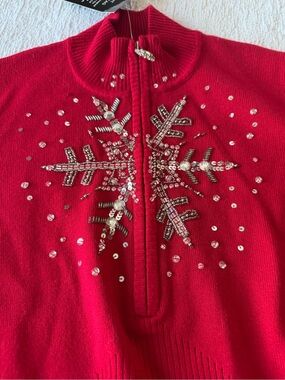 Boston Proper Red Embellished Turtleneck Sweater